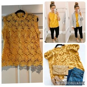Mustard Lace Sleeveless Top. Nanette lepore. Size L